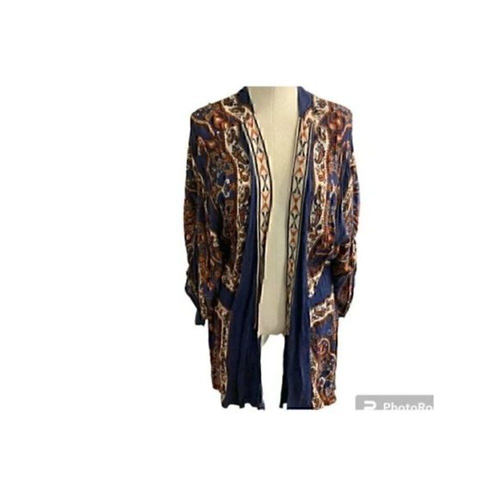 Flying Tomato, Navy Blue Cardigan with Embroidery  Drawstring Bell Sleeves S - Picture 3 of 9